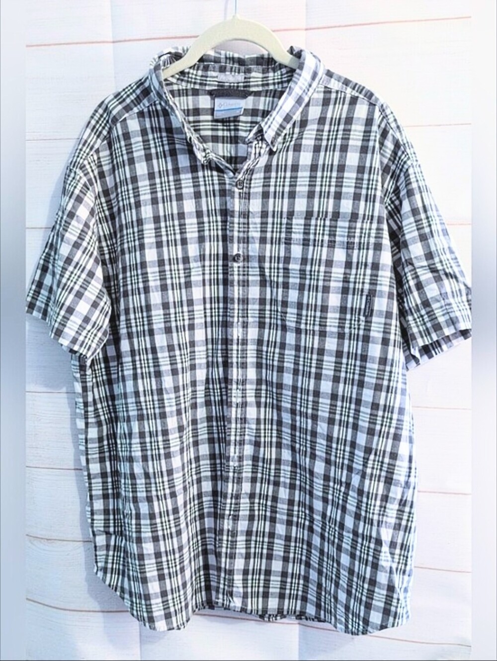 Columbia Rapid Rivers II Navy & White Plaid Short-Sleeve Button-Up Shirt XL